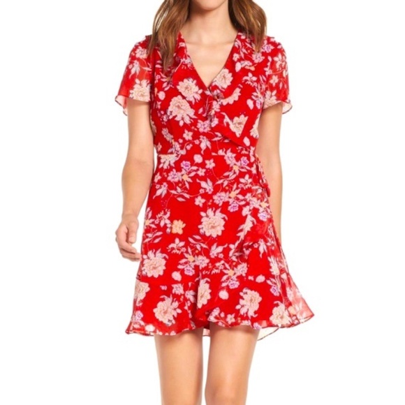 Lush Dresses & Skirts - Lush Red Floral Wrap Dress - Medium